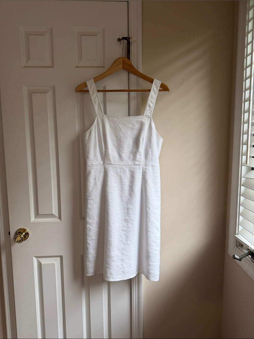 J. Crew White Square-Neck Linen Blend Dress
